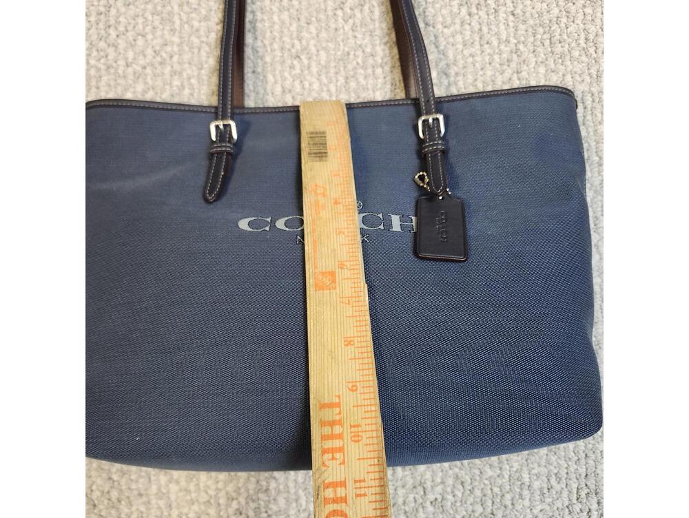 Coach City Tote Navy Blue Canvas Bag Leather Handles New Without Tags - Picture 3 of 12